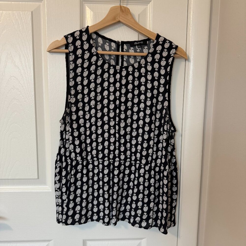Madewell Ruffle Tank in Bloomstamp Black and White Print Peplum Size L